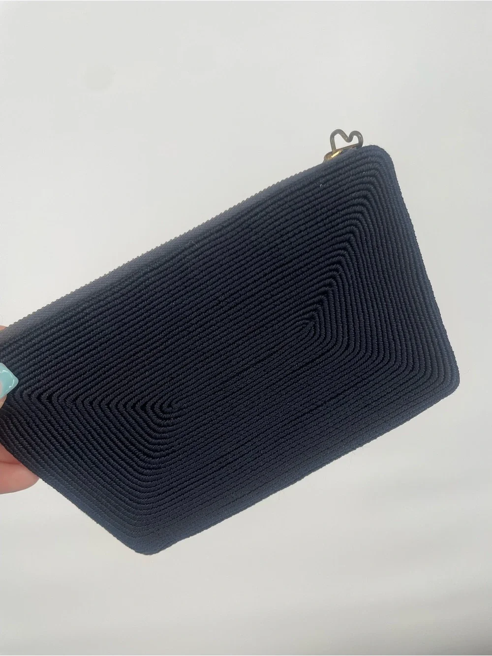 Navy Blue 1940s Textured Small Zip Pouch Clear Lucite Charm Metal Zip Clutch